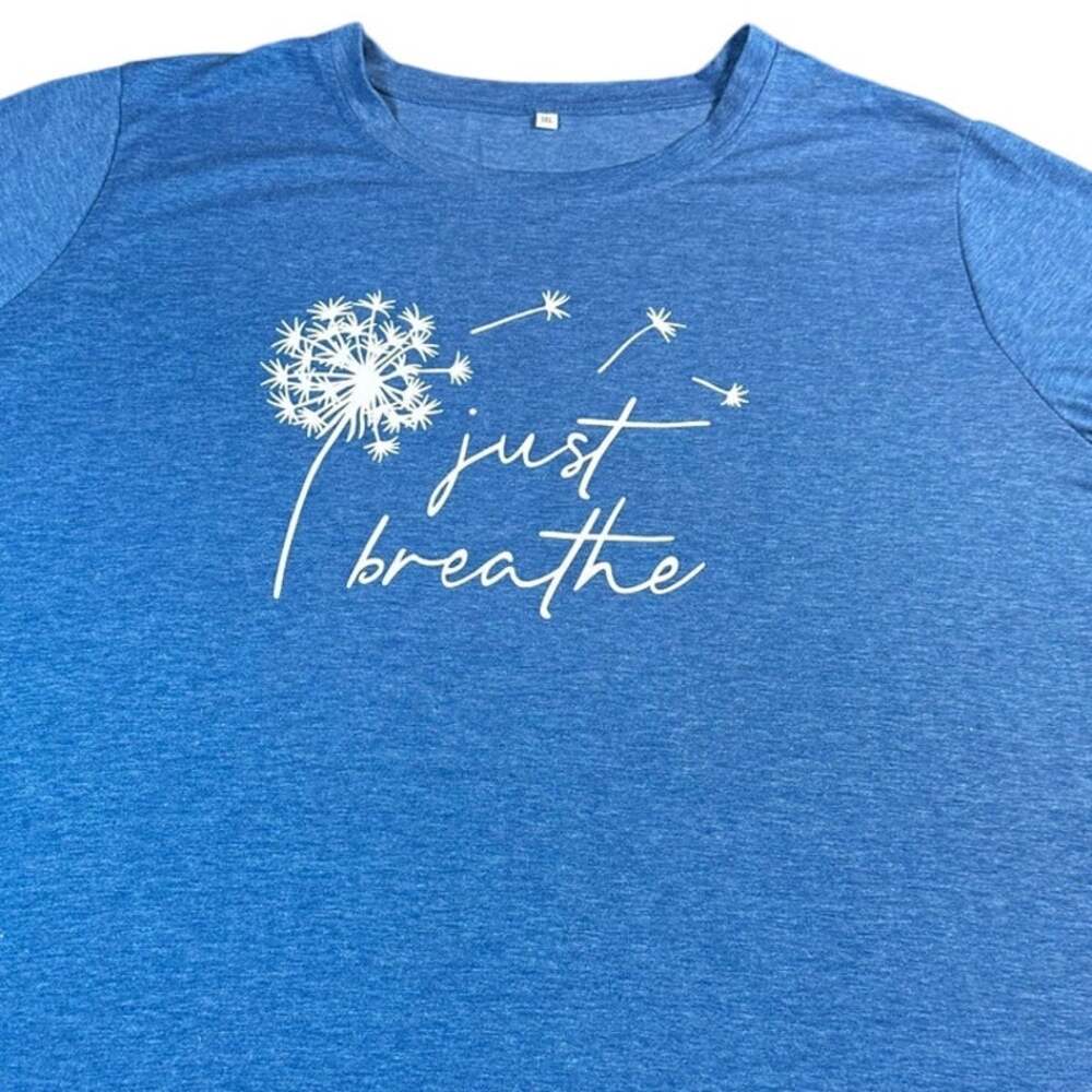 Just Breathe Dandelion Graphic T Shirt Womens 3XL Blue Plus Size Stretch